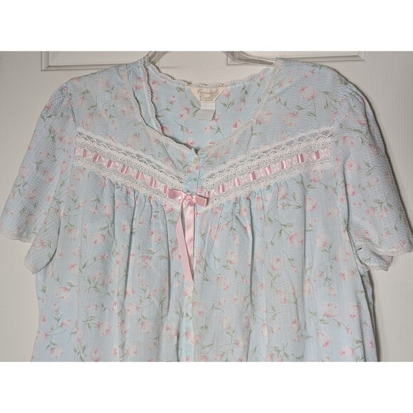 VTG Carriage Court Nightgown & House Robe 2X Blue Pink Floral Eyelet Lace Ribbon - Picture 3 of 15